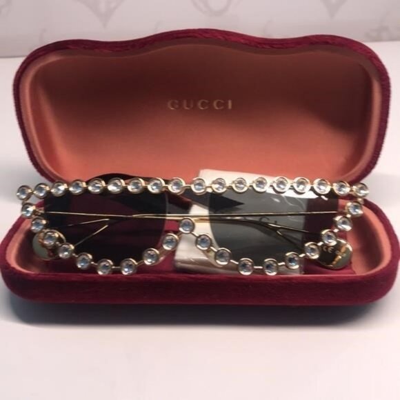 New Authentic Stylish Gold and Black Sunglasses GG0364S 002 - Picture 7 of 11